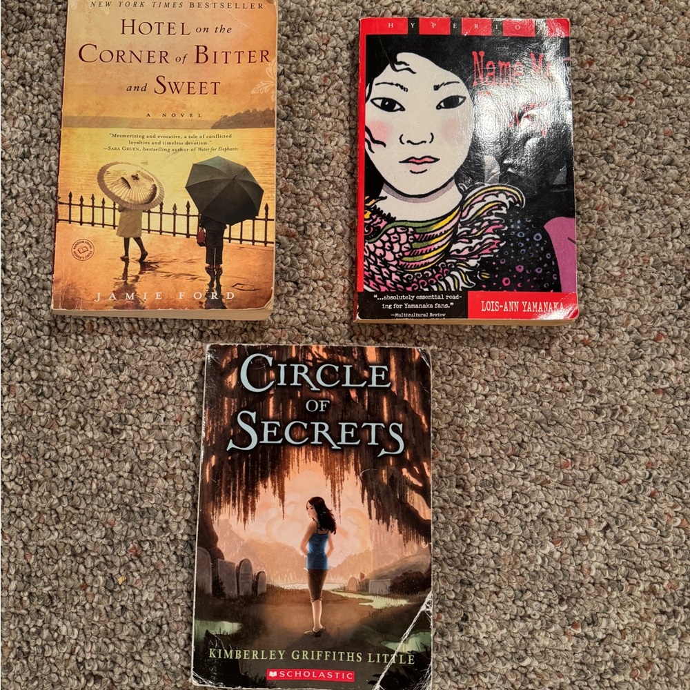 3LikeNew Fiction Books- HotelCorner of, Name me Nobody&Circle of Secrets